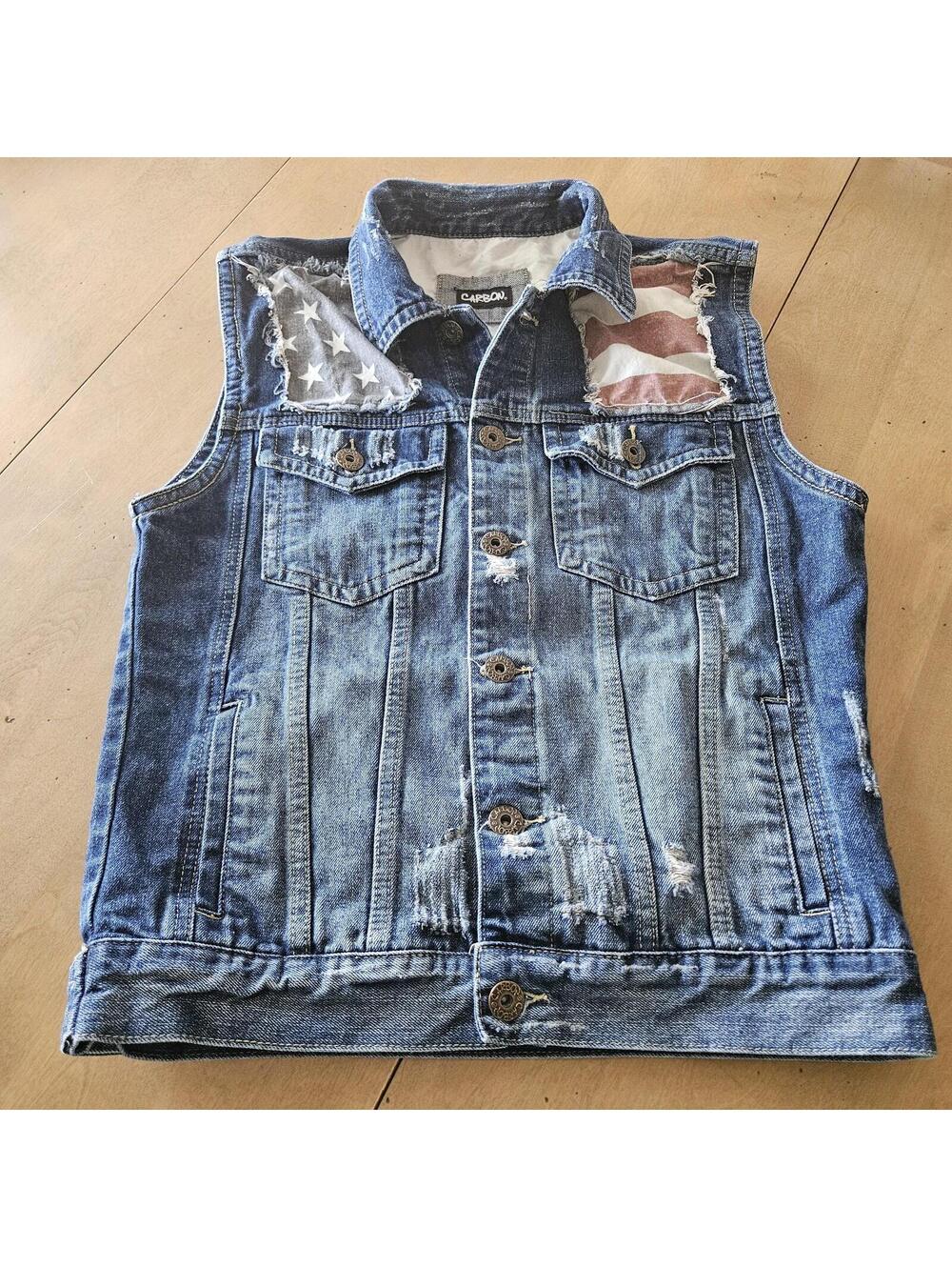 Carbon Patriotic Ladies Size L Denim Vest USA 250TH